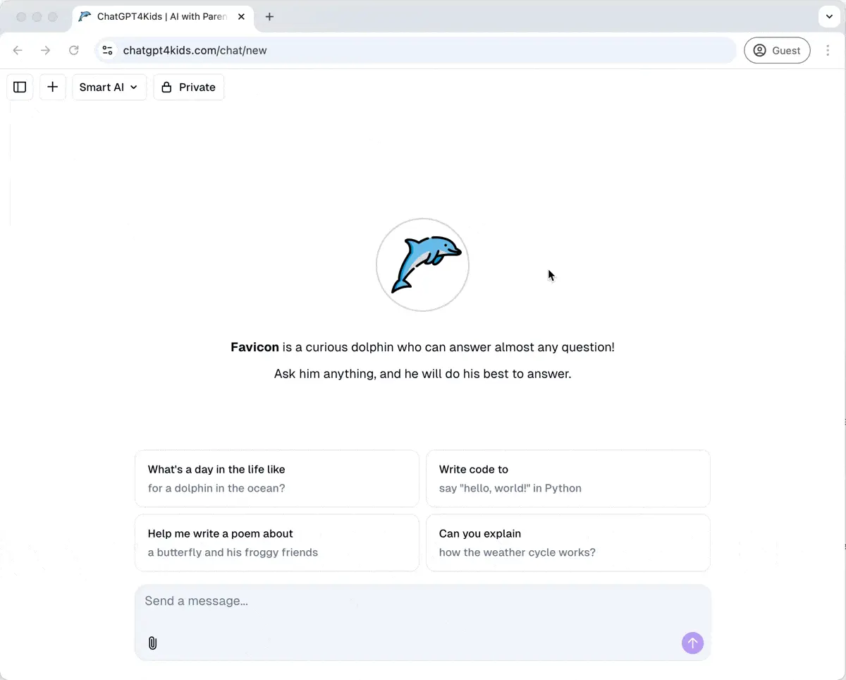 ChatGPT for Kids interface showing a child-friendly AI conversation